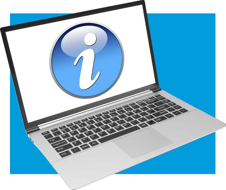 Laptop Laptop mit Kreis und i für information
